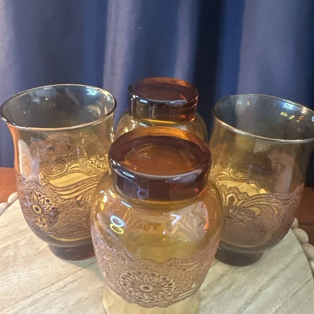 Vintage Libbey Americana Amber Lace Tumbler - Set of 4